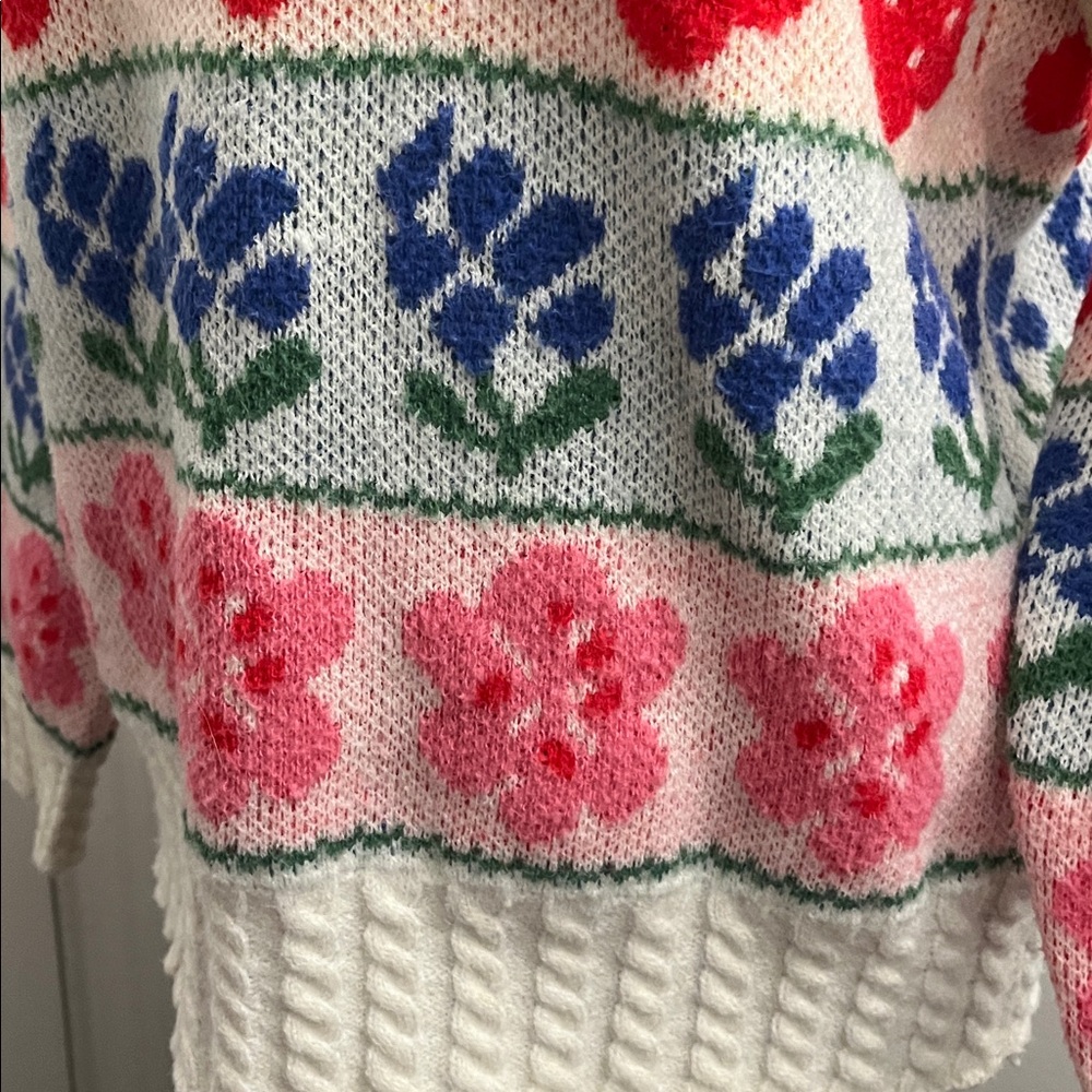 Polagram Floral Knit Sweater Stand Collar Elegant Sweet Pullover - Picture 8 of 17